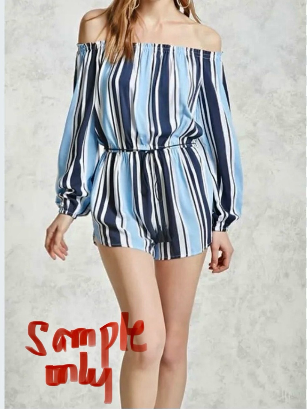 Fashion Y2K Retro Boho Small 3/4 Sleeves Striped Off- the Shoulder Romper